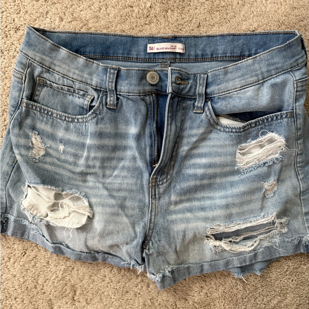 SO Blue Distressed Jean Shorts with Frayed Hem